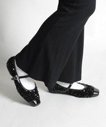 【shoes365】バックル付きスパンコールバレエシューズ