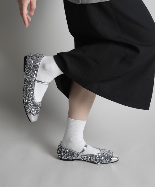 shoes365(シューズスリーシックスファイヴ)の「【shoes365】バックル付きスパンコールバレエシューズ(バレエシューズ・レディース・ブラック/シルバー・22.5cm/23.0cm/23.5cm/24.0cm/24.5cm/25.0cm)」の10枚目の写真