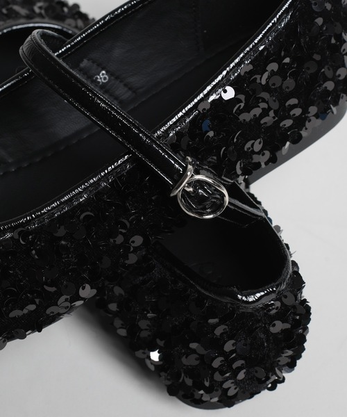 shoes365(シューズスリーシックスファイヴ)の「【shoes365】バックル付きスパンコールバレエシューズ(バレエシューズ・レディース・ブラック/シルバー・22.5cm/23.0cm/23.5cm/24.0cm/24.5cm/25.0cm)」の13枚目の写真