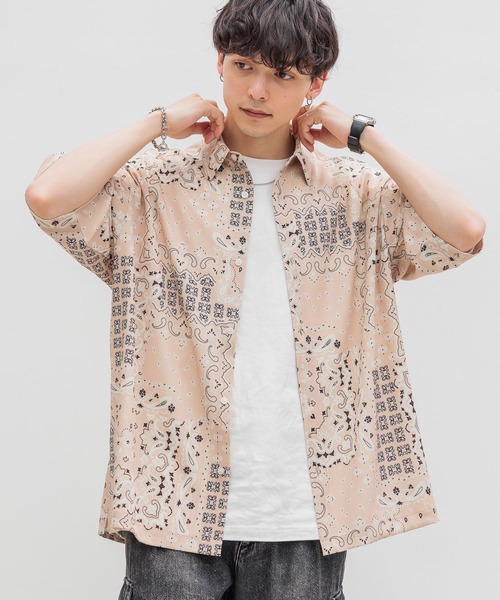 RAGEBLUE(レイジブルー)の「ラグイージー/総柄ドレープシャツ(シャツ/ブラウス・メンズ・ブラック/ベージュ/ブラウン・MEDIUM/LARGE)」の1枚目の写真