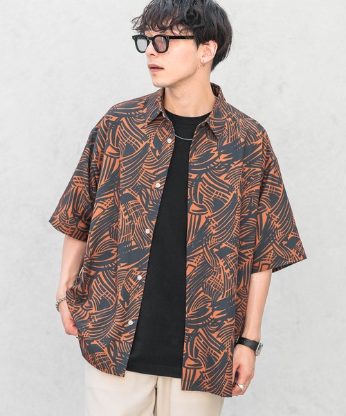 RAGEBLUE(レイジブルー)の「ラグイージー/総柄ドレープシャツ(シャツ/ブラウス・メンズ・ブラック/ベージュ/ブラウン・MEDIUM/LARGE)」の3枚目の写真