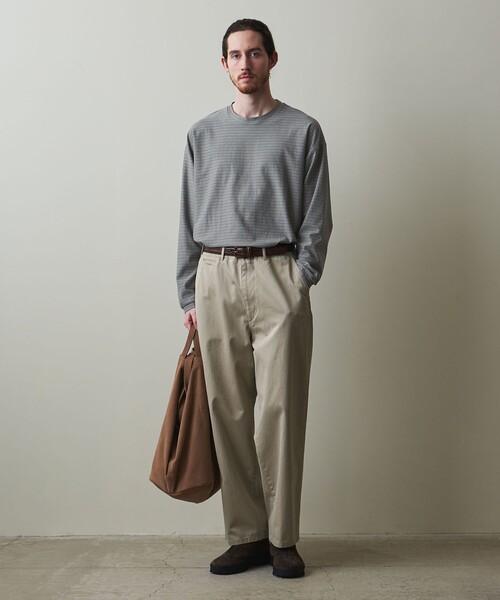 Steven Alan(スティーブンアラン)の「<Steven Alan> オーガニックコットン ボーダー ロングスリーブ Tシャツ -LOOSE(Tシャツ/カットソー・メンズ・ダークグレー/グレー/ホワイト・S/M/L/XL)」の6枚目の写真