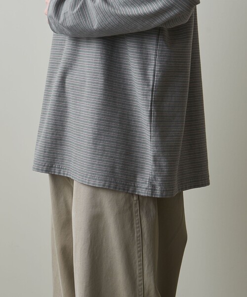 Steven Alan(スティーブンアラン)の「<Steven Alan> オーガニックコットン ボーダー ロングスリーブ Tシャツ -LOOSE(Tシャツ/カットソー・メンズ・ダークグレー/グレー/ホワイト・S/M/L/XL)」の15枚目の写真