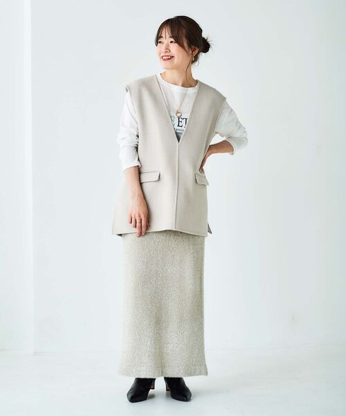 le.coeur blanc（ルクールブラン）の「ラメフェザーIラインスカート（スカート・レディース・ベージュ/ブラック・38）」の4枚目の写真