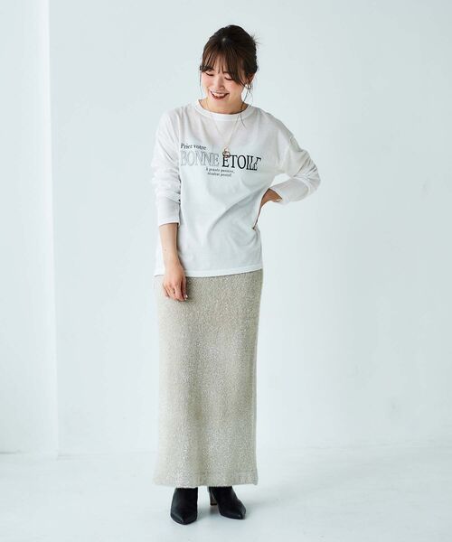 le.coeur blanc（ルクールブラン）の「ラメフェザーIラインスカート（スカート・レディース・ベージュ/ブラック・38）」の5枚目の写真