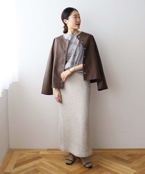 le.coeur blanc（ルクールブラン）の「ラメフェザーIラインスカート（スカート・レディース・ベージュ/ブラック・38）」の8枚目の写真