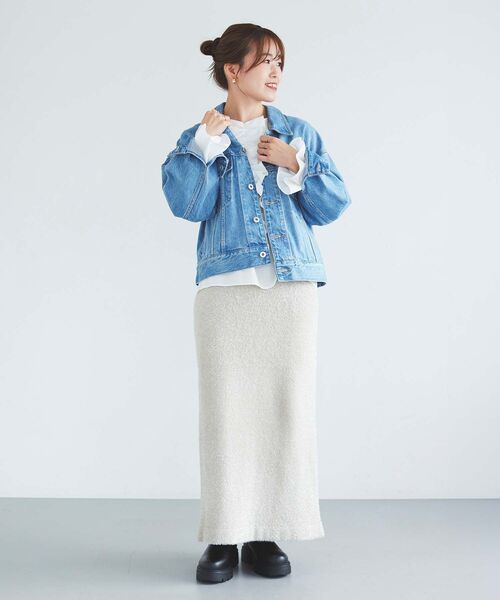 le.coeur blanc（ルクールブラン）の「ラメフェザーIラインスカート（スカート・レディース・ベージュ/ブラック・38）」の11枚目の写真