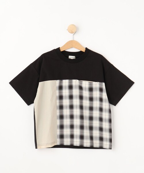 SHOO・LA・RUE（シューラルー）の「◆【110-140cm】チェック切替 配色Tシャツ（Tシャツ/カットソー・キッズ・アイボリー系4/ブラック系4・11/12/13/14）」の2枚目の写真