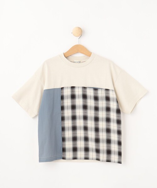 SHOO・LA・RUE（シューラルー）の「◆【110-140cm】チェック切替 配色Tシャツ（Tシャツ/カットソー・キッズ・アイボリー系4/ブラック系4・11/12/13/14）」の4枚目の写真