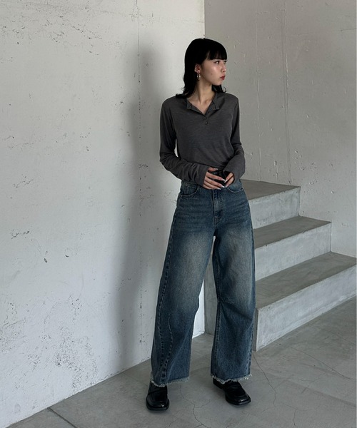 feepur（フェピュール）の「シアーリブヘンリーネックロンTee（Tシャツ/カットソー・レディース・ブラック/グレー/オフホワイト・MEDIUM）」の13枚目の写真