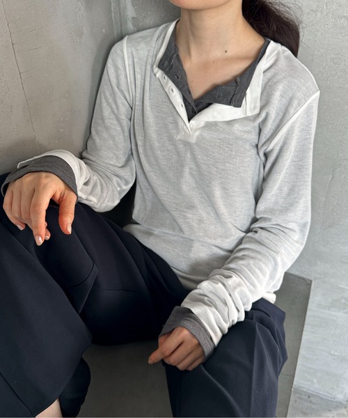 feepur（フェピュール）の「シアーリブヘンリーネックロンTee（Tシャツ/カットソー・レディース・ブラック/グレー/オフホワイト・MEDIUM）」の20枚目の写真