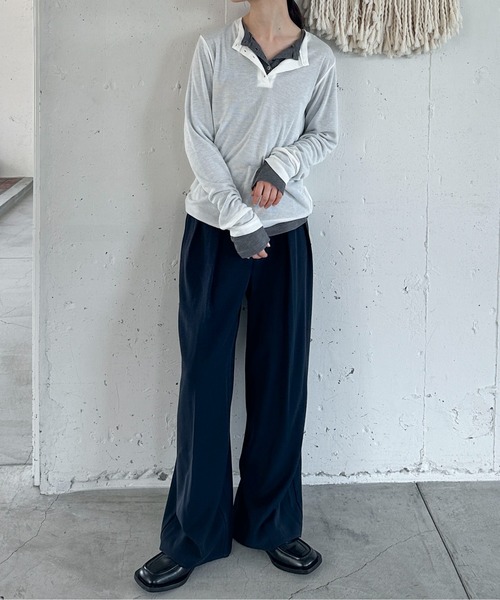 feepur（フェピュール）の「シアーリブヘンリーネックロンTee（Tシャツ/カットソー・レディース・ブラック/グレー/オフホワイト・MEDIUM）」の4枚目の写真