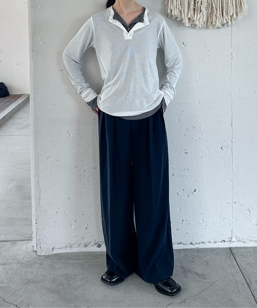 feepur（フェピュール）の「シアーリブヘンリーネックロンTee（Tシャツ/カットソー・レディース・ブラック/グレー/オフホワイト・MEDIUM）」の5枚目の写真