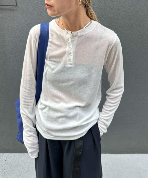 【WEB限定】プリマベールリブヘンリーネックTシャツ［UVケア・洗える］ SALON adam et rope' tシャツ 「UVケア・洗える」プリマベール