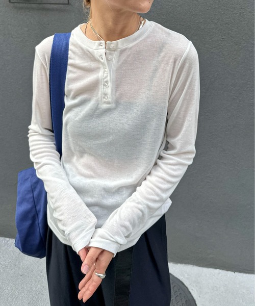 セール】シアーリブヘンリーネックロンTee（Tシャツ/カットソー