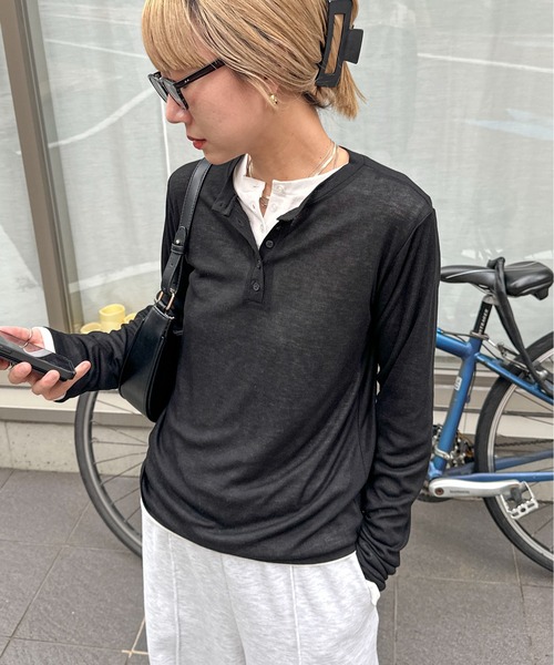 tシャツ 「WEB限定」プリマベールリブヘンリーネックTシャツ レディース LAYERED HENRY NECK T / レイヤードヘンリーネックTシャツ（T