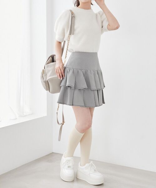 MAJESTIC LEGON（マジェスティックレゴン）の「ハーフスリーブシャギーニット（ニット/セーター・レディース・ピンク/レッド/アイボリー/グレー・MEDIUM）」の6枚目の写真