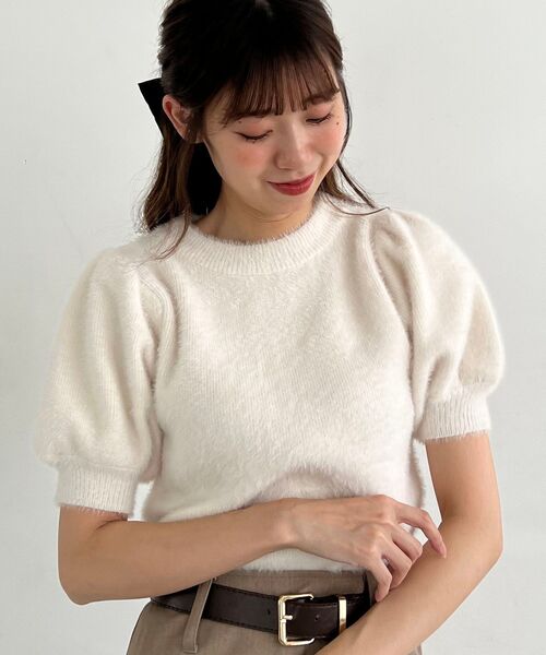 MAJESTIC LEGON（マジェスティックレゴン）の「ハーフスリーブシャギーニット（ニット/セーター・レディース・ピンク/レッド/アイボリー/グレー・MEDIUM）」の13枚目の写真