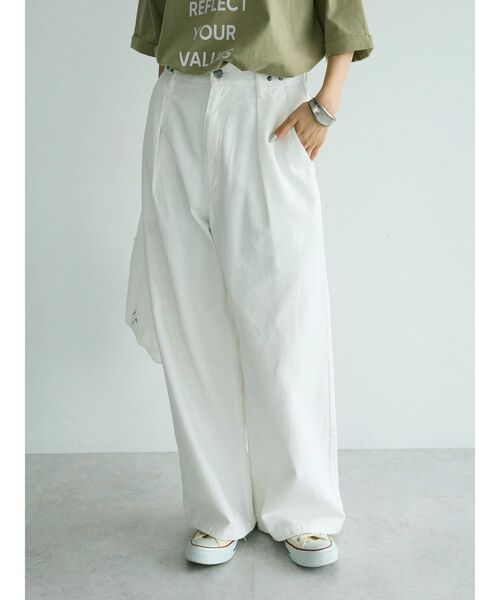 CRAFT STANDARD BOUTIQUE（クラフトスタンダードブティック）の「ホワイトデニムハイウエストワイドパンツ（デニムパンツ・レディース・ホワイト・L/M/S）」の3枚目の写真