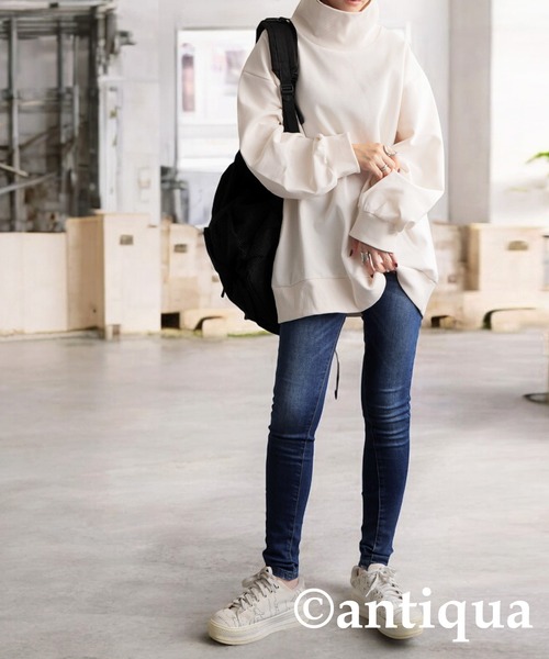 antiqua(アンティカ)の「ボトルネックトップス(Tシャツ/カットソー・レディース・ブラック/グレー/ホワイト・ONESIZE)」の4枚目の写真
