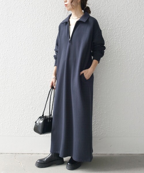 SHIPS any（シップス エニィ）の「SHIPS any:〈洗濯機可能〉USA コットン 裏起毛 ハーフジップ ワンピース（ワンピース・レディース・ライトグレー/ネイビー/ナチュラル/ブラック/キャメル・ONE SIZE）」の14枚目の写真