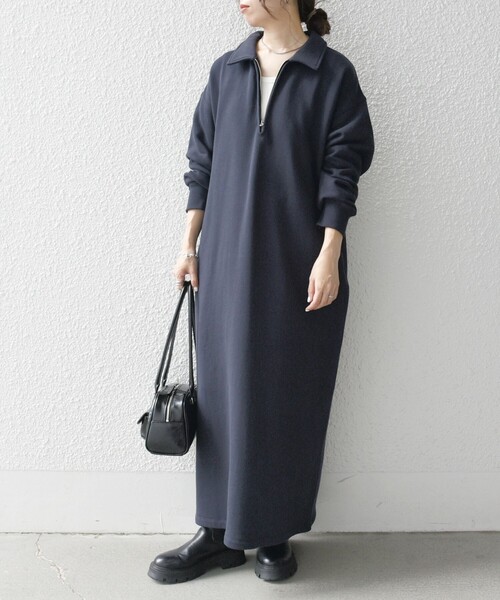 SHIPS any（シップス エニィ）の「SHIPS any:〈洗濯機可能〉USA コットン 裏起毛 ハーフジップ ワンピース（ワンピース・レディース・ライトグレー/ネイビー/ナチュラル/ブラック/キャメル・ONE SIZE）」の18枚目の写真