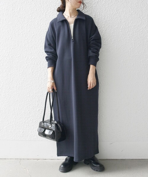 SHIPS any（シップス エニィ）の「SHIPS any:〈洗濯機可能〉USA コットン 裏起毛 ハーフジップ ワンピース（ワンピース・レディース・ライトグレー/ネイビー/ナチュラル/ブラック/キャメル・ONE SIZE）」の19枚目の写真