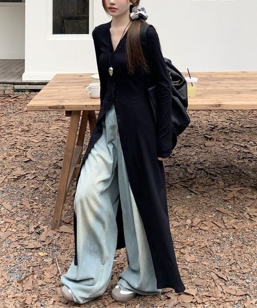 極美品 AURATIER Vネックロングカーディガン アシメ 水玉
