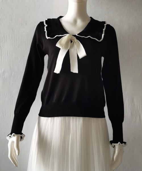 Miniministore(ミニミニストア)の「ニットトップス レディース リボン付き(ニット/セーター・レディース・ブラック/ホワイト・FREE)」の5枚目の写真