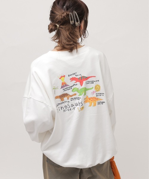 DOUBLE NAME（ダブルネーム）の「【yuma】みんなのきょうりゅうずかんプルオーバー/ユニセックス（スウェット・レディース・ブラック/オフホワイト・FREE）」の4枚目の写真