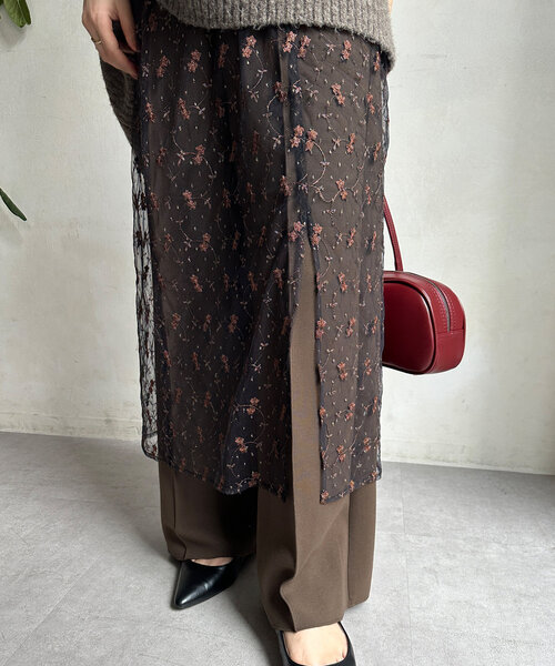 DouDou（ドゥドゥ）の「チュール刺繍オーバースカート（スカート・レディース・ブラック/サーモンピンク・FREE）」の19枚目の写真
