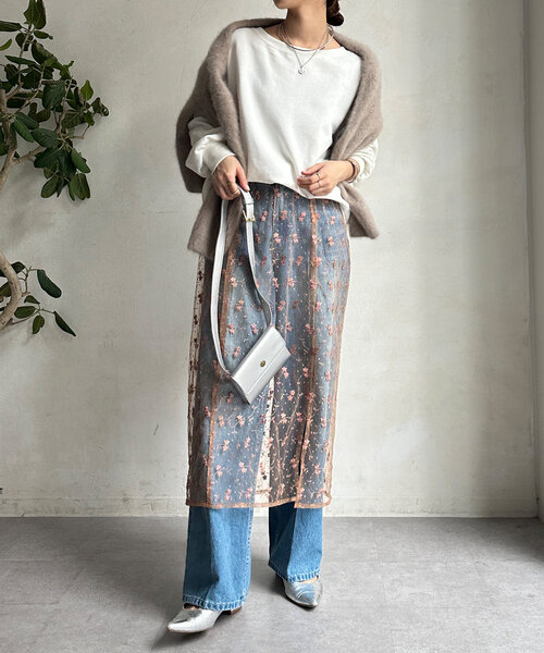 DouDou（ドゥドゥ）の「チュール刺繍オーバースカート（スカート・レディース・ブラック/サーモンピンク・FREE）」の18枚目の写真