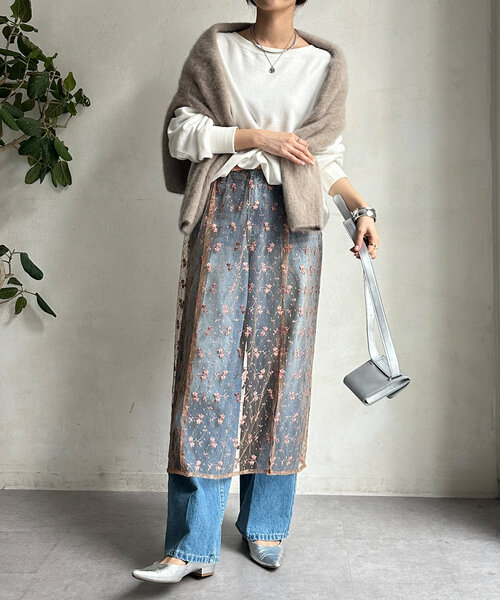 DouDou（ドゥドゥ）の「チュール刺繍オーバースカート（スカート・レディース・ブラック/サーモンピンク・FREE）」の16枚目の写真