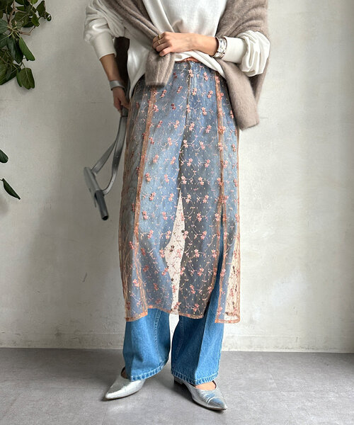 DouDou（ドゥドゥ）の「チュール刺繍オーバースカート（スカート・レディース・ブラック/サーモンピンク・FREE）」の13枚目の写真