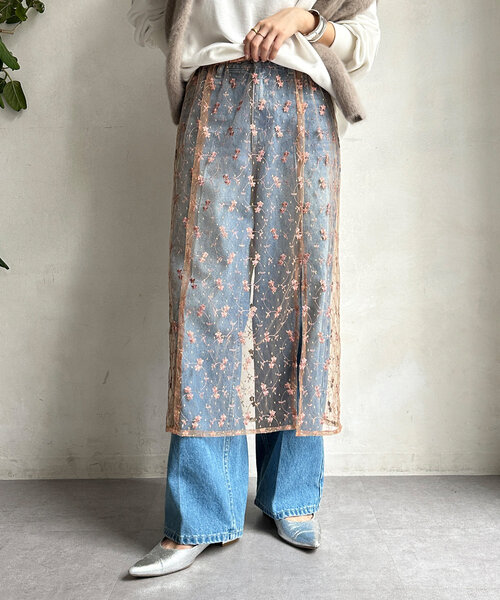 DouDou（ドゥドゥ）の「チュール刺繍オーバースカート（スカート・レディース・ブラック/サーモンピンク・FREE）」の11枚目の写真