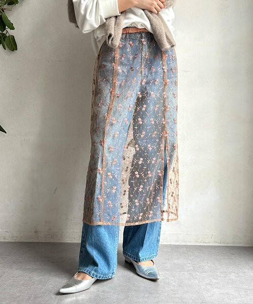 DouDou（ドゥドゥ）の「チュール刺繍オーバースカート（スカート・レディース・ブラック/サーモンピンク・FREE）」の10枚目の写真