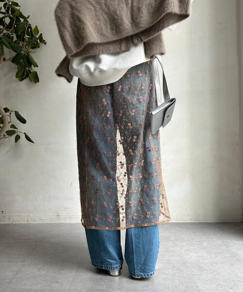 DouDou（ドゥドゥ）の「チュール刺繍オーバースカート（スカート・レディース・ブラック/サーモンピンク・FREE）」の9枚目の写真