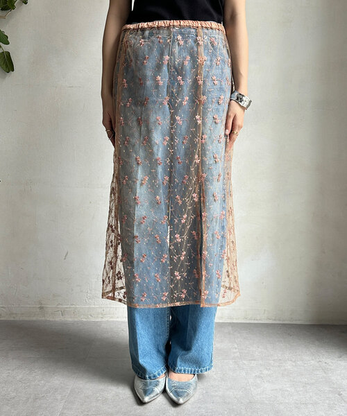 DouDou（ドゥドゥ）の「チュール刺繍オーバースカート（スカート・レディース・ブラック/サーモンピンク・FREE）」の8枚目の写真