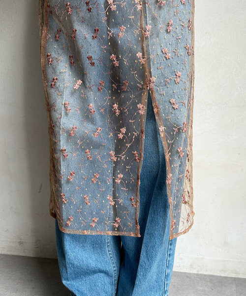 DouDou（ドゥドゥ）の「チュール刺繍オーバースカート（スカート・レディース・ブラック/サーモンピンク・FREE）」の3枚目の写真