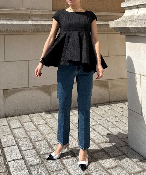 JENNE(ジェンヌ)の「ジャガードスクリュートップス(Tシャツ/カットソー・レディース・ホワイト/ブラック・SMALL/LARGE/MEDIUM)」の11枚目の写真