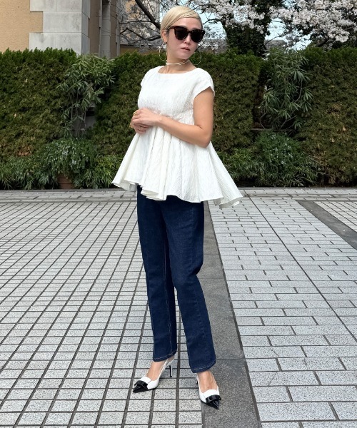 JENNE(ジェンヌ)の「ジャガードスクリュートップス(Tシャツ/カットソー・レディース・ホワイト/ブラック・SMALL/LARGE/MEDIUM)」の14枚目の写真