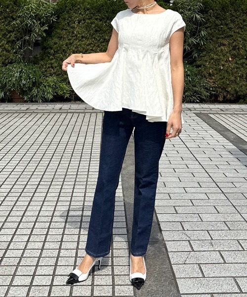 JENNE(ジェンヌ)の「ジャガードスクリュートップス(Tシャツ/カットソー・レディース・ホワイト/ブラック・SMALL/LARGE/MEDIUM)」の18枚目の写真