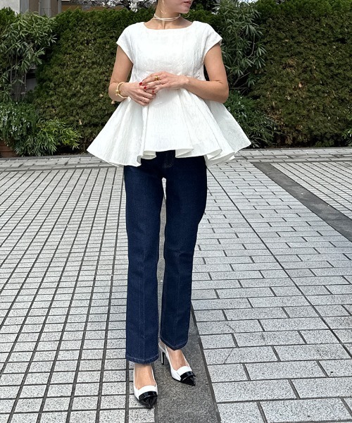 JENNE(ジェンヌ)の「ジャガードスクリュートップス(Tシャツ/カットソー・レディース・ホワイト/ブラック・SMALL/LARGE/MEDIUM)」の22枚目の写真