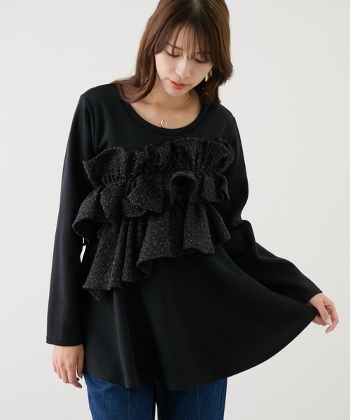 Jayro(ジャイロ)の「ツィードデコフリルプルオーバー(Tシャツ/カットソー・レディース・ブラック/グレー/ホワイト系その他・M)」の4枚目の写真
