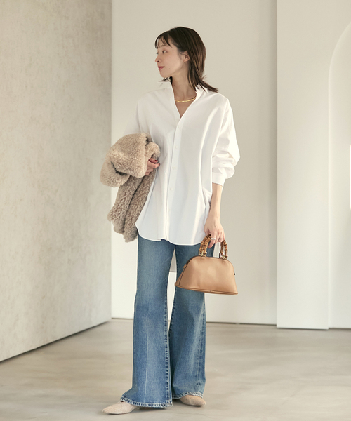 Plage / プラージュ | 2024AW | Light Oxford Long / ストライプ オックスフォード シャツ ブラウス | F | ブルー/ホワイト | レディース Plage - Plage / プラージュ | 2024AW | Light Oxford Long