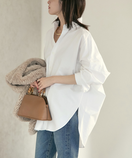 プラージュ ソフトオックスフォードロングシャツ ホワイト 綿　日焼け防止 Washer Long シャツ（シャツ／ブラウス）｜Plage（プラージュ
