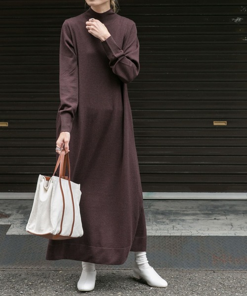 FORK&SPOON（フォークアンドスプーン）の「FORK&SPOON　ハイネックフレアニットワンピース（ワンピース・レディース・ブラック/グレー系その他/ブラウン・1）」の6枚目の写真