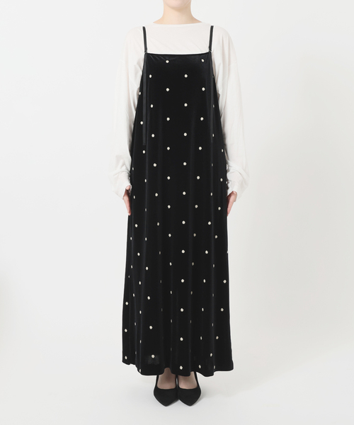 B.C STOCK(ベーセーストック)の「《追加》【WEB限定】手洗い可 / ベロアフラワー刺繍ワンピース(ワンピース・レディース・ブラック・FREE)」の13枚目の写真