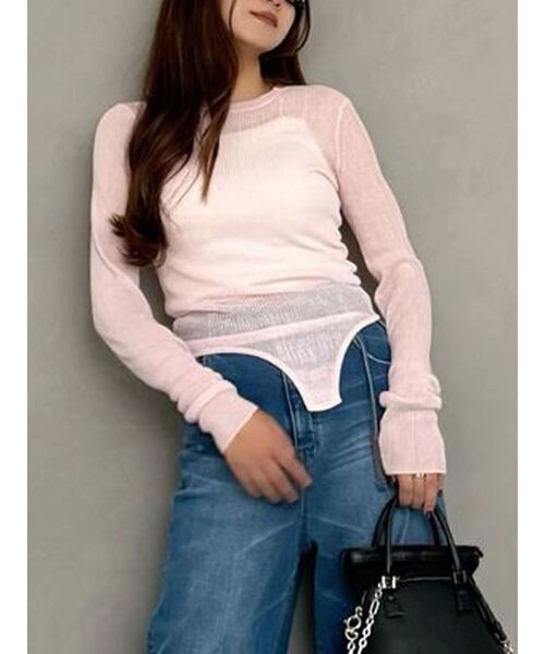 OUNNOUN（オウンノウン）の「【OUNNOUN】シアーリブボディースーツ（ニット/セーター・レディース・ホワイト/ライトグレー/ミント/ベビーピンク・FREE）」の4枚目の写真