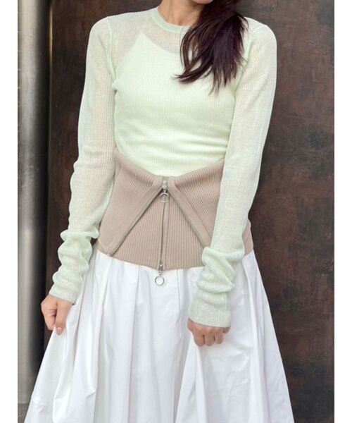 OUNNOUN（オウンノウン）の「【OUNNOUN】シアーリブボディースーツ（ニット/セーター・レディース・ホワイト/ライトグレー/ミント/ベビーピンク・FREE）」の3枚目の写真